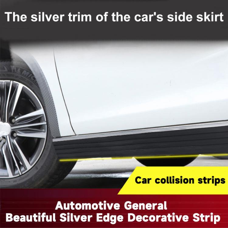 Black anti-collision trim with silver edge and red reflective line on car side.