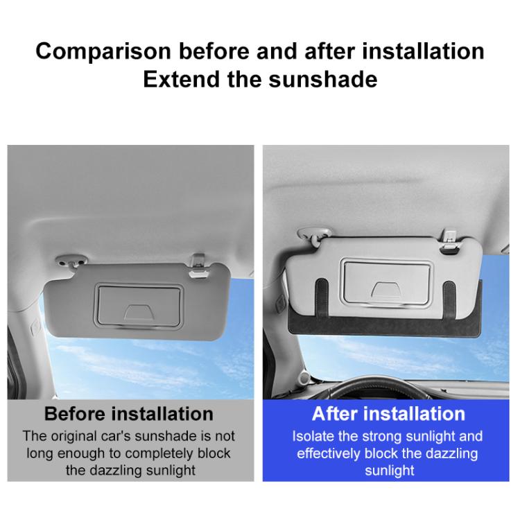Car sun visor card extension clip installed on visor, showing the extended fabric flap