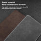 Dark grey faux suede card holder material swatch with white edge stitching