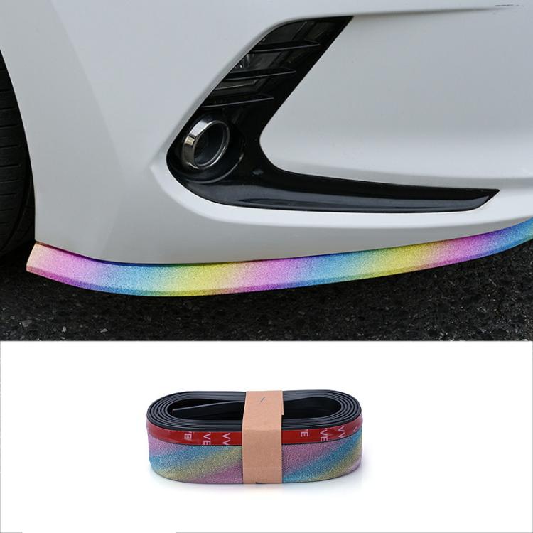 Car front bumper lip strip with rainbow iridescent glitter rubber edging.