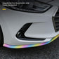 Car front headlight corner with rainbow iridescent anti-collision lip strip edging.