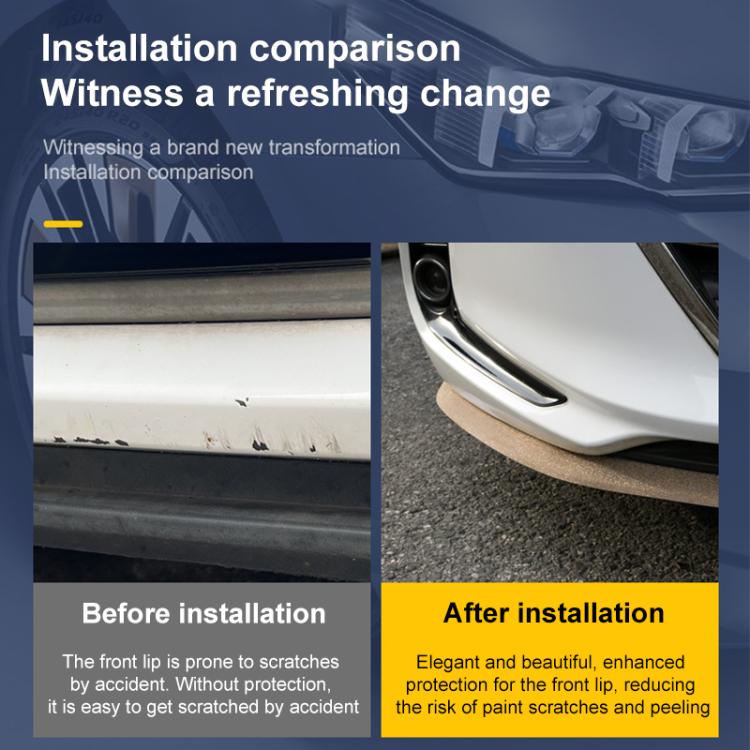 Car bumper edge with beige glitter front lip protection strip installed.