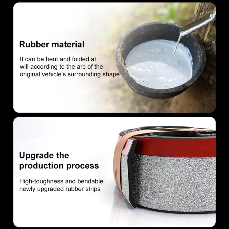 Rubber front lip strip material shown in close-up with bendable, textured edge.