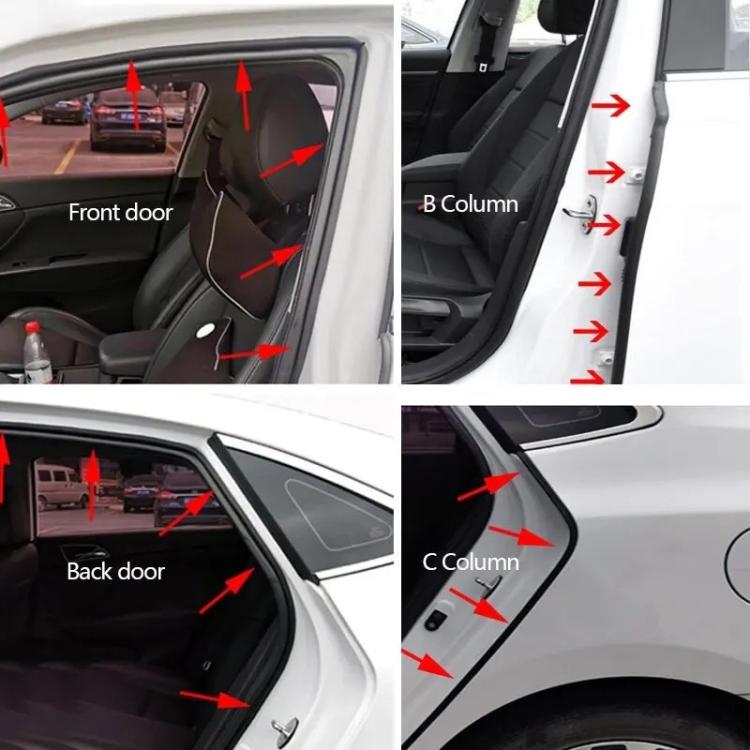 Black L-type rubber seal strip placed along car door frame edges