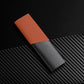 Orange leather seat belt shoulder guard with carbon-fiber texture panel