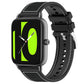 Black hybrid nylon and silicone watch band with adjustable holes and metal buckle, shown on a watch.