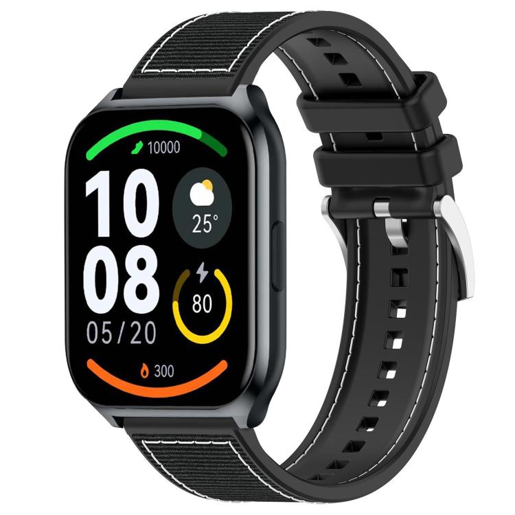 xDfind black hybrid nylon-braid silicone watch band on a rectangular smartwatch