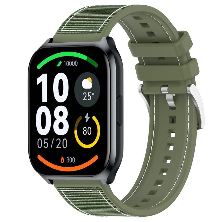 xDfind olive green hybrid nylon-braid silicone watch band on a rectangular smartwatch