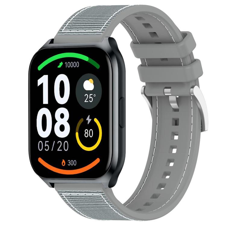 xDfind gray hybrid nylon-braid silicone watch band on a rectangular smartwatch