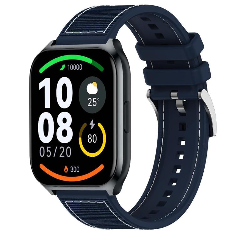 xDfind midnight blue hybrid nylon-braid silicone watch band on a rectangular smartwatch