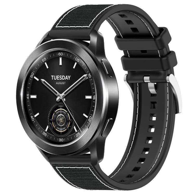 xDfind black hybrid nylon-braid silicone watch band on a round smartwatch