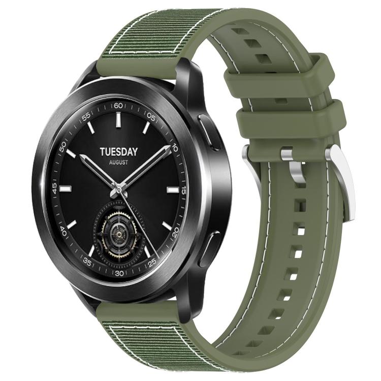 xDfind olive green hybrid nylon-braid silicone watch band on a round smartwatch