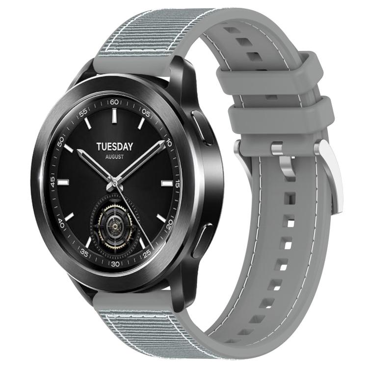 xDfind gray hybrid nylon-braid silicone watch band on a round smartwatch