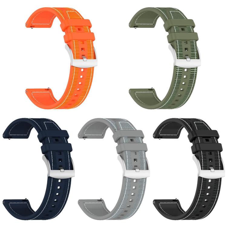 Hybrid nylon braid silicone watch bands in orange, olive green, navy, gray, and black