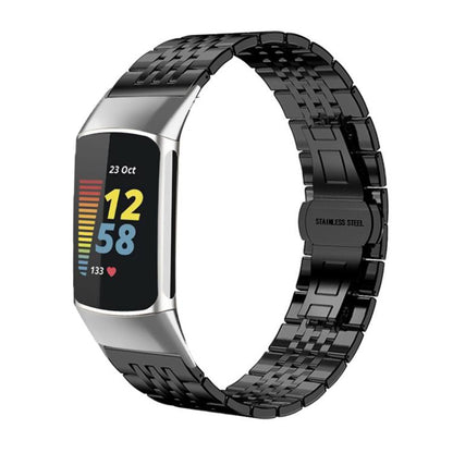 xDfind Seven-bead Solid Stainless Steel Watch Band, For Fitbit Charge 6 / 5 18mm, For Fitbit Versa 4 / 3 / Sense2 / 1 20mm, For Fitbit Charge 4 / 3 18mm