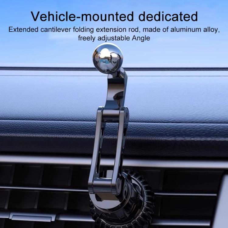 Vehicle-mounted air vent holder with hinged extension rod and ball head, black metal