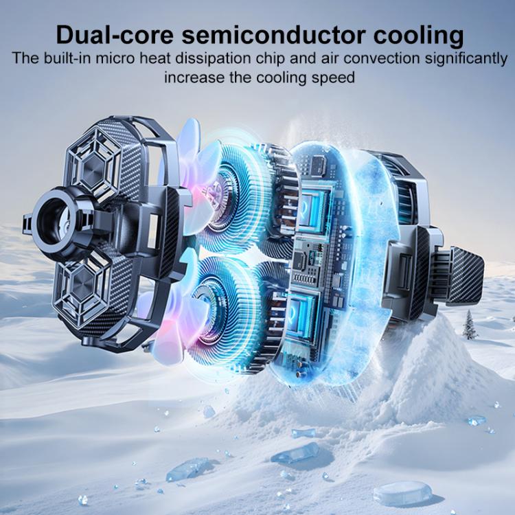 Dual-core semiconductor cooling phone holder with LED vents and rotating black ball joint