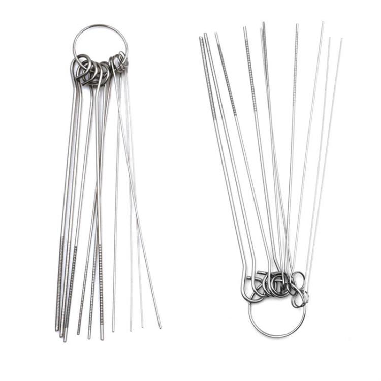 Stainless steel welding needle set with ring loops and multiple needle diameters