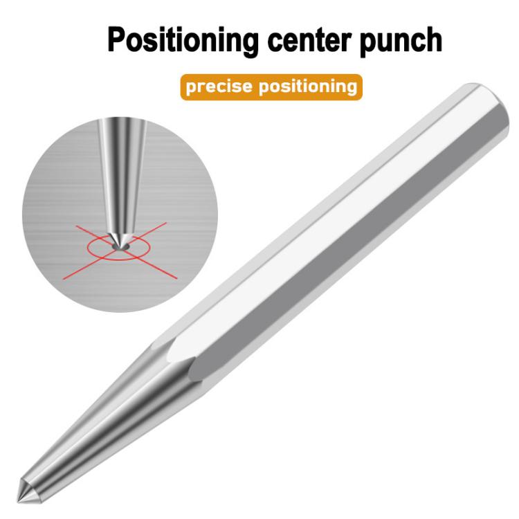 Octagonal center punch locator tool with pointed tip for precise center marking, angled view.