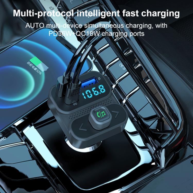 Car Bluetooth hands-free charger with LCD voltage screen, dial button, and charging ports