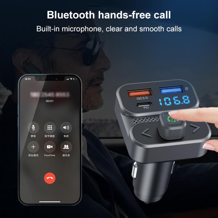 Car Bluetooth hands-free charger with LCD voltage display and thumb-press call button