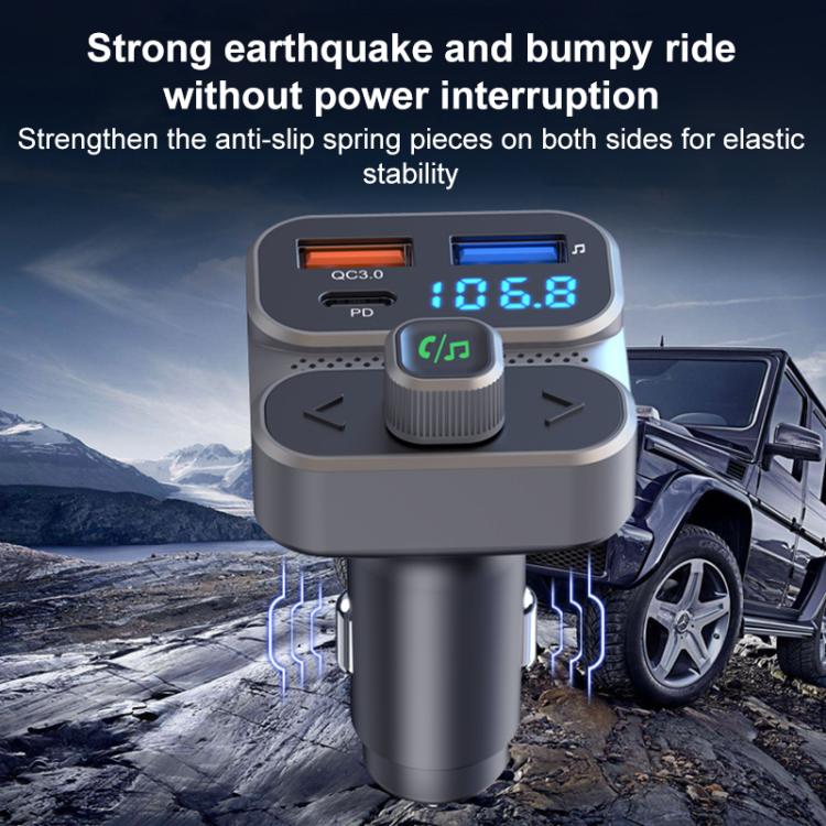Car Bluetooth hands-free charger with LCD voltage display and anti-slip spring supports