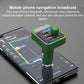 Green car Bluetooth charger with LED screen for phone navigation, shown on dashboard