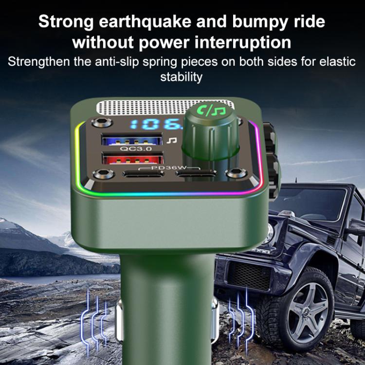 Green car Bluetooth hands-free charger with rainbow LED ring and stability theme