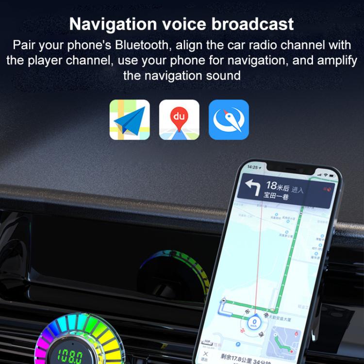 Car Bluetooth hands-free charger mounted in dashboard with colorful LED ring display