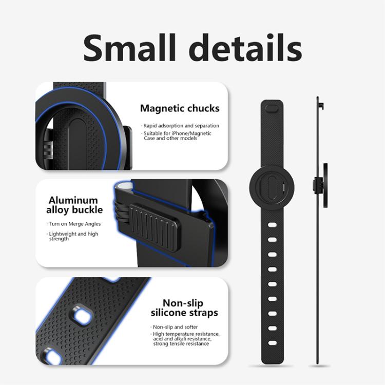 MagSafe phone holder set with non-slip silicone strap and metal buckle