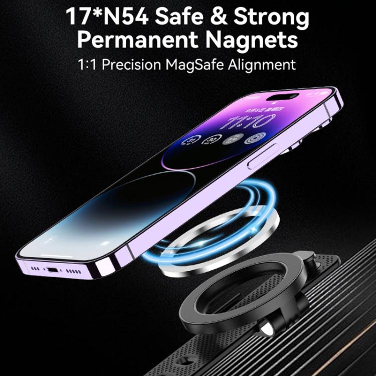MagSafe magnetic phone holder with circular ring base on a stand