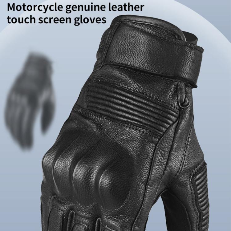 Black leather motorcycle gloves close-up of cuff and knuckle padding