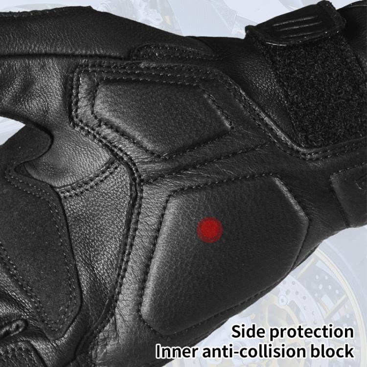 Black genuine leather motorcycle gloves with padded knuckle and inner anti-collision block