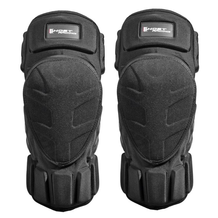 Black motorcycle knee pads with vented hard protectors and hook-and-loop strap
