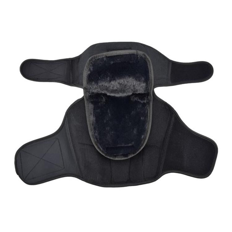 Motorcycle knee pads with plush-lined inner padding and wide wrap-around straps