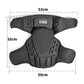 Black motorcycle knee pads with hard front shell and flexible padded outer panels