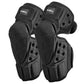 Pair of black motorcycle protective knee pads with hard shell and adjustable straps