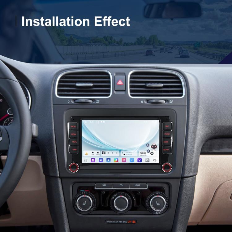 Android car navigation stereo installed in car dashboard center console with touchscreen