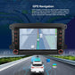 Android car head unit with 9-inch touchscreen showing GPS navigation map