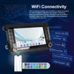 Android car head unit with 9-inch touchscreen showing WiFi connectivity icons