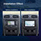 Dashboard installation comparison showing stereo head unit with touchscreen before and after