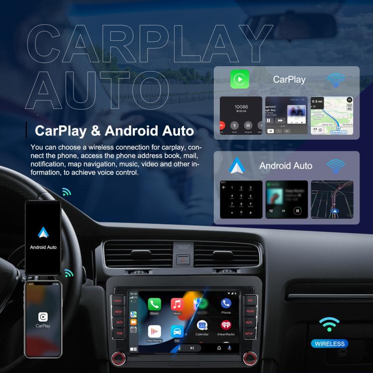 CarPlay and Android Auto enabled 9-inch head unit with wireless connection screen