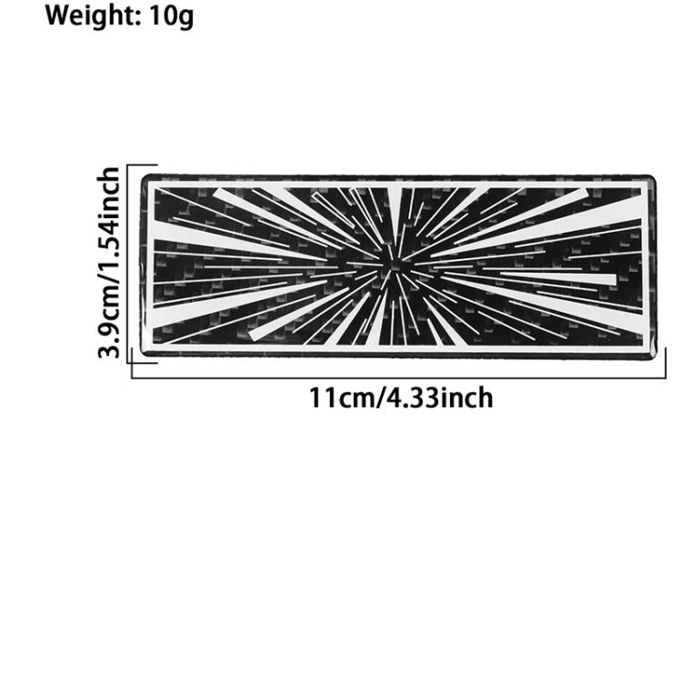Black rectangular decorative sticker with white radial streak burst and outlined border