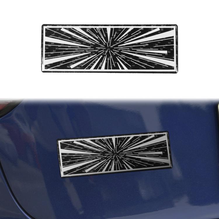 Rectangular carbon-fiber style car sticker with black-and-white radial burst pattern