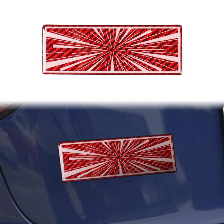 Rectangular red carbon-fiber style sticker with radial burst pattern and white border