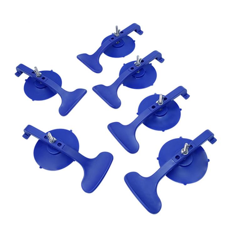 Blue suction cup glass clamps with side handles and metal screws, 6-pack
