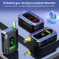 Portable alcohol detector device with LCD screen and test mouthpiece, angled views