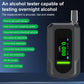Handheld alcohol tester with vertical display showing %BAC reading and status lights