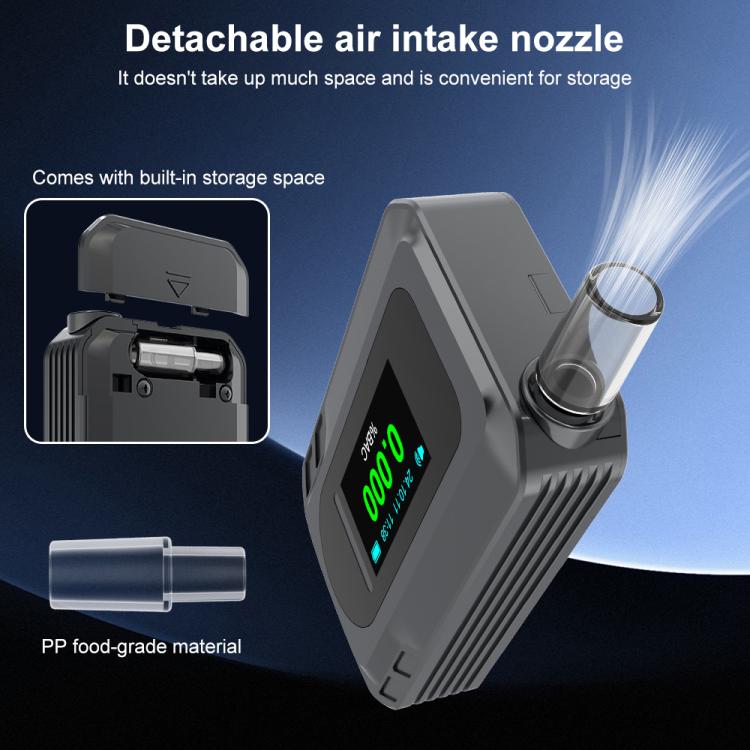 Portable alcohol tester with detachable air intake nozzle and green-lit %BAC screen