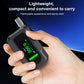 Portable alcohol tester held in hand with green %BAC screen and top mouthpiece